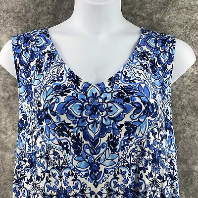 J Jill Dress Womens 2X 18W 20W Blue Mandala Lux Comfy Soft Stretch Resort Cruise • $39.95