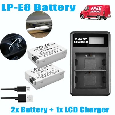 2x LP-E8 Battery Pack + Dual Charger For Canon EOS 700D 600D 550D 650D Rebel Kit • £17.99