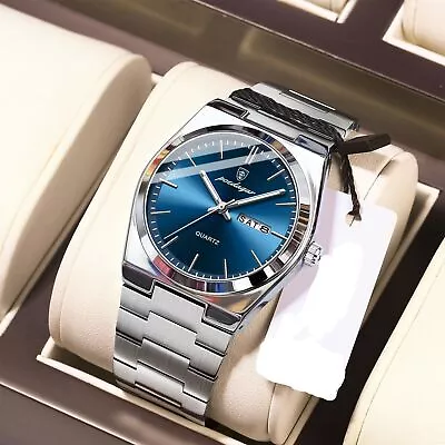 Luxury Calendar Watches Mens Stainless Steel Quartz Watch Waterproof Luminous UK • £13.99