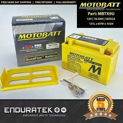 Motobatt MBTX9U 12V AGM Battery 10.5AH 160CCA (YTX9-BS/YT12A-BS/YTZ12S/YTZ14S) • $91.95