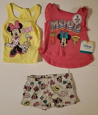 Disney Minnie Mouse Mood 3 Piece Outfit Size 24 Months Tops Shorts Set Pink  • $10