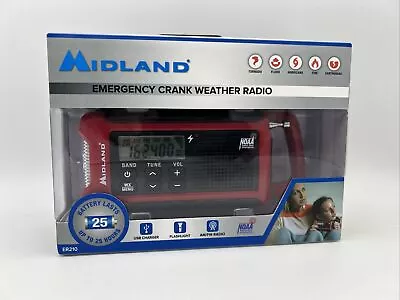 Midland ER210 Emergency Crank Weather Radio Flashlight Solar USB - Red • $49.99