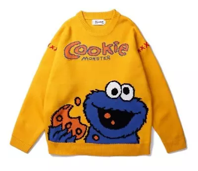 Vancarhell Harajuku Cookie Monster Sweater  Yellow Sesame Streetwear Y2K  Size M • $50