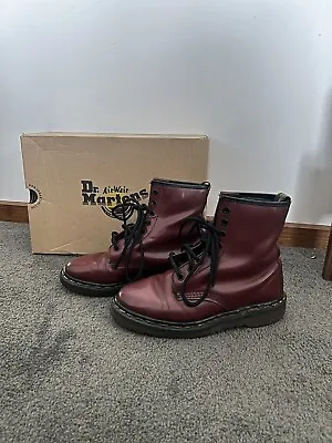 VINTAGE Dr Marten Cherry Red 1460 Leather Boots Made In England Size 4UK 6US 37 • $179
