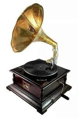 Antique Working Record Player Vintage Replic Gramophone Phonograph Vinyl Wind Up • $494.05