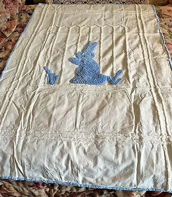 Vintage Chenille Cotton Crib Toddler Bedspread 62  X 40  • $25