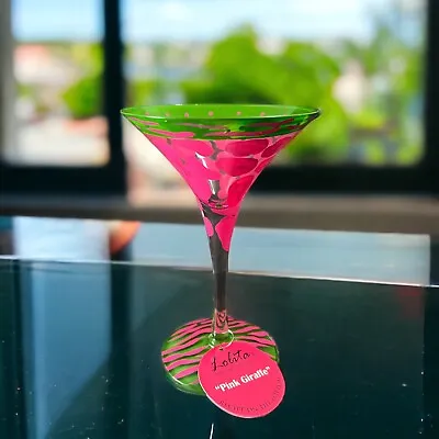 Lolita Love My Martini Pink Giraffe Martini Glass Hand-Painted 10 Oz Pink Green • £23.75