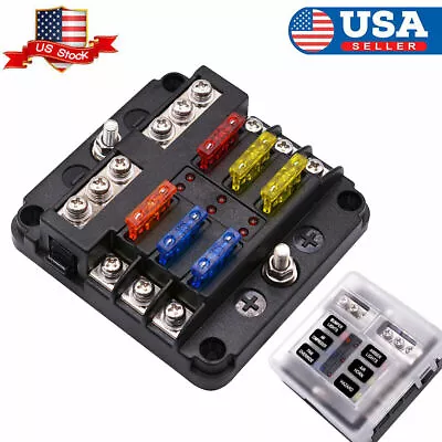 6Way Car Boot Power Distribution 12/24V Blade Fuse Holder Box Block Panel Board • $10.99