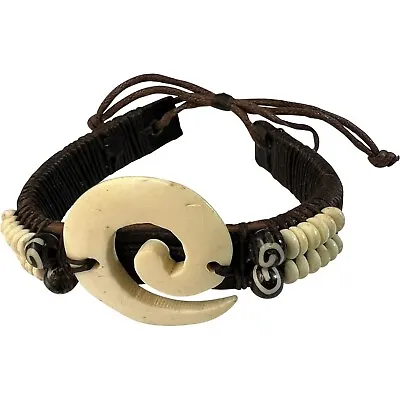 Brown Leather Spiral Bead Bracelet Wristband Bangle Mens Womens Boys Jewellery • £4.99