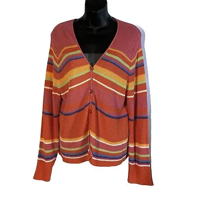 Sigrid Olsen Sport XL Multicolor Stripe Fine Knit Cardigan Sweater • $12.71