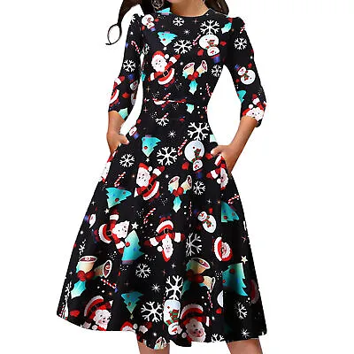 Party Dress Crew Neck All-match Christmas Snowflake Print Lady Party Dress Comfy • $23.62
