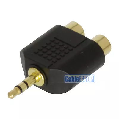 Stereo Mini Headphone 3.5 Mm Jack Plug To TWIN 2 RCA PHONO Sockets Audio Adapter • £1.95