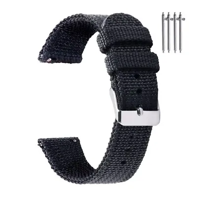 Premium Nylon Canvas Watch Strap Mens Braided Military Style Band 18/20/22/24mm • £10.88