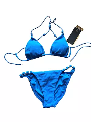 NEW NWT VIX Paula Hermanny  2 Two Pc Swim Suit Bra Bikini Bottom M MEDIUM Blue • $59.99