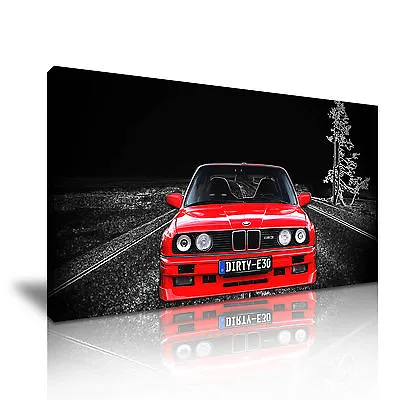 Red BMW Classic Car Modern Canvas Wall Art Picture Print 60x30cm / 24x12 Inch • £19.99