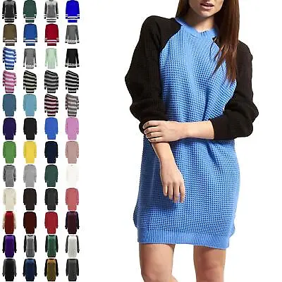 Womens Ladies Contrast Oversize Sweater Jumper Long Sleeve Chunky Knit Dress Top • £7.99