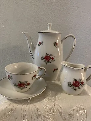 Vintage White Porcelain Moss Rose Tea Set • $18