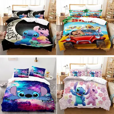 3D Lilo Stitch Cartoon Quilt Duvet Cover Bedding Set Pillowcase Single 4color • £25.51