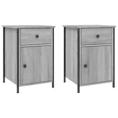 2x Bedside Tables Set Wooden Drawers Storage Side Shelf Cabinets Nightstand Grey • $117.55