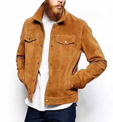 Men's Brown Suede Leather Jacket Slim Fit Biker Motorcycle Jacket • $109.99