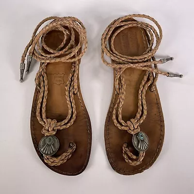 Mootsies Tootsies Tan Tribal Beaded Sandals Vero Cuoio Made In Italy Size 6 M • $9.99