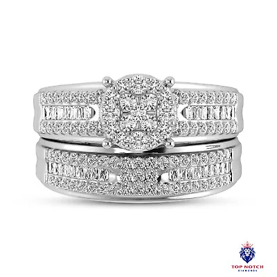 £1369.11 • Buy Super Flower Cluster Baguette Bridal Ring With Matching Men's Band