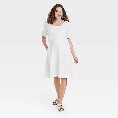 Puff Short Sleeve Linen Maternity Dress - Isabel Maternity By Ingrid & Isabel • $12.99