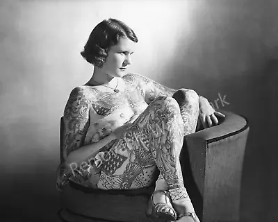 Vintage 1930's Tattooed Woman Sitting Betty Broadbent - Vintage Photo Print 8x10 • $7.95