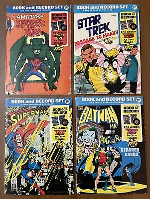 X4 Book & Record Set LOT Comic Books Star Trek Batman Superman Spiderman Vintage • $54.75