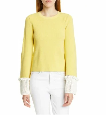 $71.40 • Buy Staud Leo Sweater Yellow Daffodil Wool Pom Pom Crochet Bell Sleeve XS New VM13