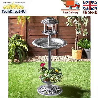 £39.99 • Buy New 4 In 1 Bird Bath With Solar Light Birds Feeder And Planter 107cm High