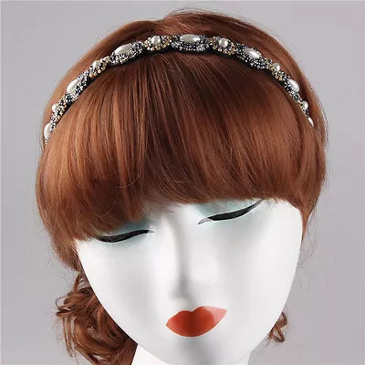 £5.59 • Buy Silver Crystal Diamante  Pearl Navy Beaded  Headband Flapper Gatsby Wed Bridal