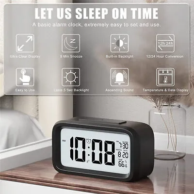 $15.95 • Buy Digital LED Alarm Clock Snooze Table Clock Electric Clock Calendar Thermometer