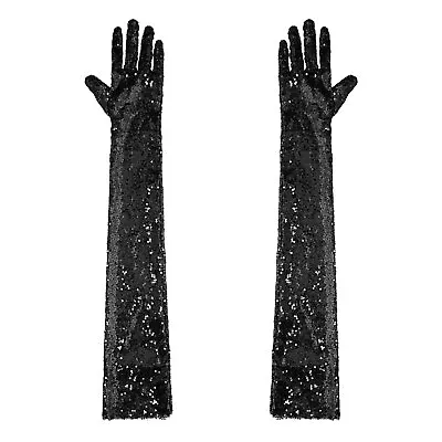 US Women's Sequin Long Opera Gloves Flapper Stretchy Elbow Length  Shiny Gloves • $13.28