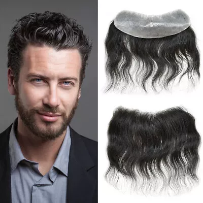 Invisible Human Hair Mens Frontal Hairpiece V-Loop Skin Pu For Receding Hairline • $59