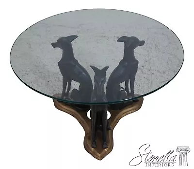 63481EC: MAITLAND SMITH Bronze Greyhound Round Glass Top Coffee Table • $1795