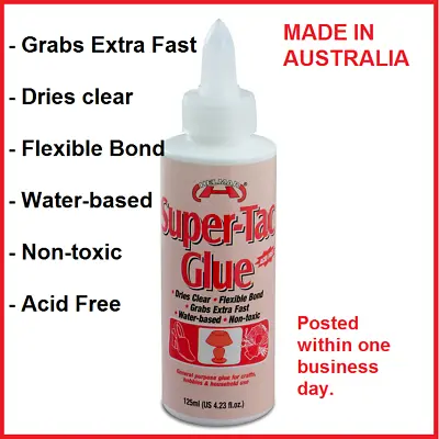 Helmar Super-Tac Glue 125ml Dries Clear Flexible Non-Toxic Acid Free AUST MADE  • $17.99