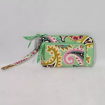 Vera Bradley Tutti Frutti Wristlet Green Curly Swirls Clutch Purse Zip Wallet • $12.98