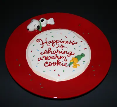 2010 3D Snoopy Woodstock Happiness Is A Warm Cookie Ceramic Red Plate Recipe 10  • $14.96