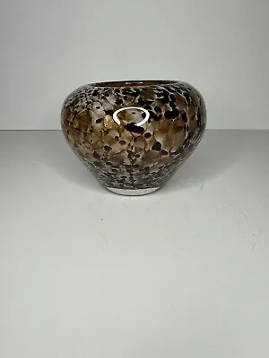 Vintage Murano Style Tortoise Shell Brown And Gold Fleck Blown Glass Vase 3.5” • £17.34