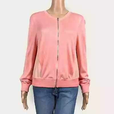 Magaschoni Peachy Pink Silk Cashmere Zip Front Sweater Cardigan Blouse LARGE • $40