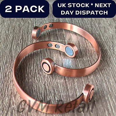 2 X Pure Copper Bracelet Magnetic Healing Therapy Arthritis Pain Relief Bangle • £19.99