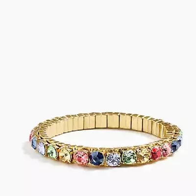 J Crew Gold Multicolor Blue Green Stretch Crystal Rhinestone Tennis Bracelet New • $12.95