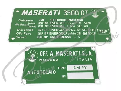 MASERATI 3500 GT GTI Engine Compartment Plates - Frame Number - Oil Description • $550