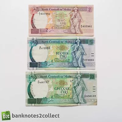 MALTA: Set Of 3 Maltese Lira Banknotes. • $18.67