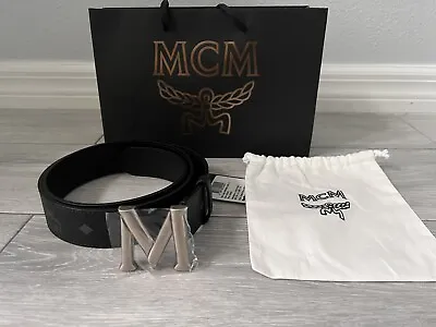 100% Authentic New Men Mcm Black Logo Embossed Accent Mcm Belt One Size • $154.99