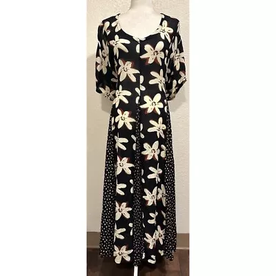 LSR Vintage 90s Black Floral Maxi Boho Hippy Dress Womens L • $35.16