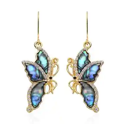 Goldtone Black Crystal Abalone Shell Dangle Drop Earrings Gift Jewelry For Women • $16.19