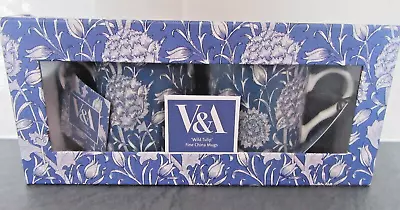 Set Of 2 Boxed V & A William Morris Wild Tulip Fine China Mugs NEW GIFT SET • £14