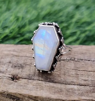 Moonstone Coffin Ring 925 Sterling Silver Lovely Gift For Women All Size MO5218 • $15.30